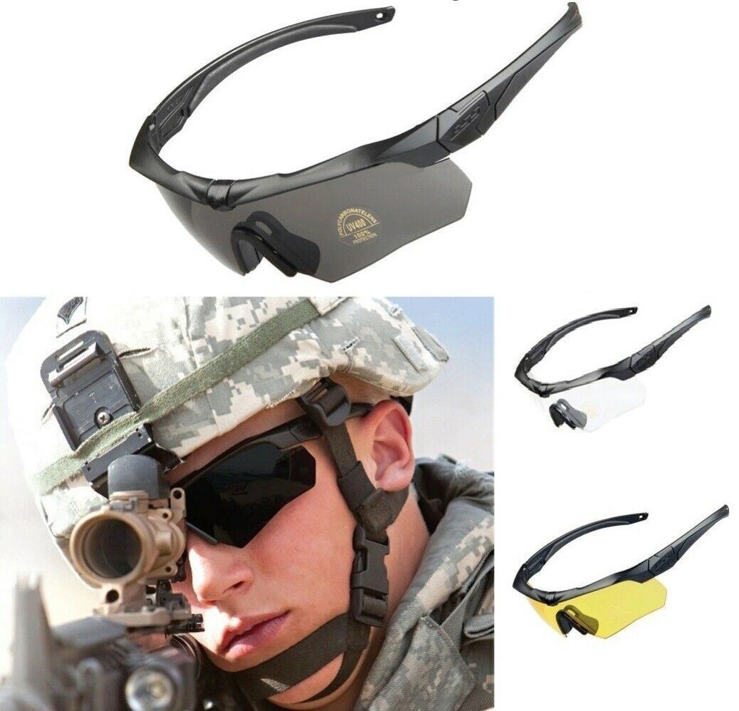 ANSI Z87.1 Combat Tactical Military Ballistic Shooting Safety Glasses 3 Lens