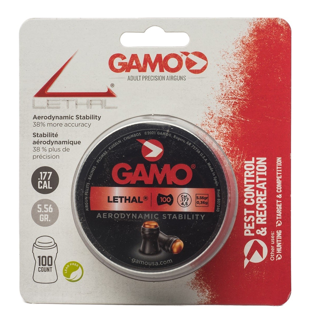 Gamo 632274054 Lethal Pellets Domed Tip Non-Lead, .177 Caliber, 100 Count