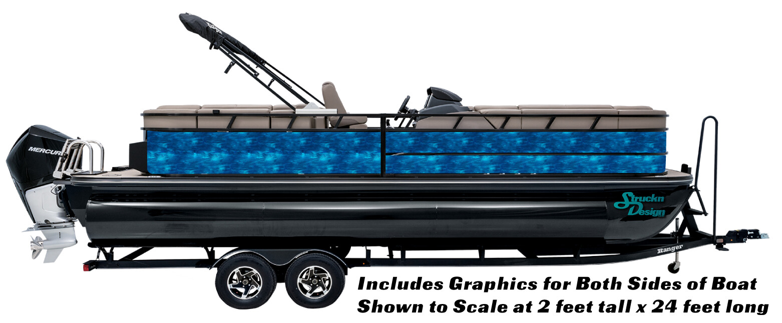 Texture Blue Waves Watercolor Graphic Wrap Decal Bass Fishing Pontoon Boat Vinyl