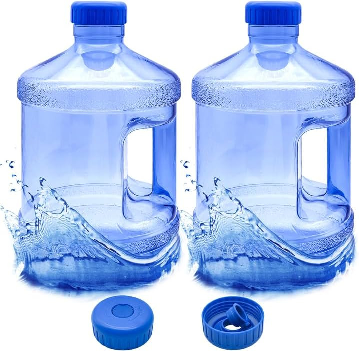 2 Pack 1 Gallon Plastic Water Jug with Handle,Round Reusable Water Bottle