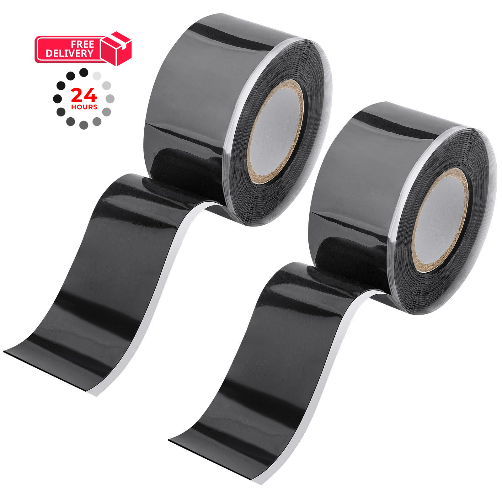 2 Rolls Silicone Rubber Grip Tape for Handles, Pole 1 inch x 10 feet, Black