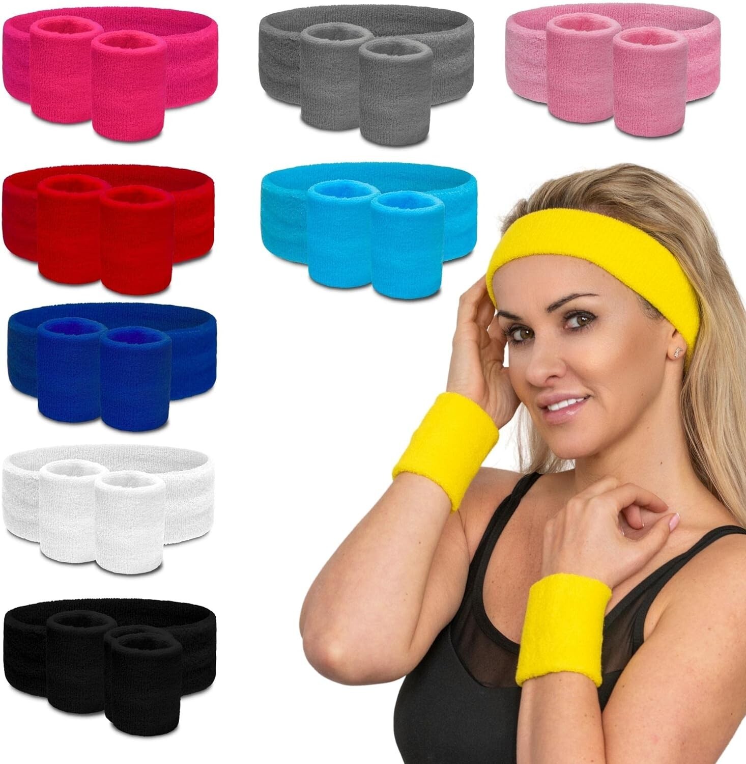 Sweatband Set Head and Wristbands Moisture Wicking Headband Cotton Terry Cloth