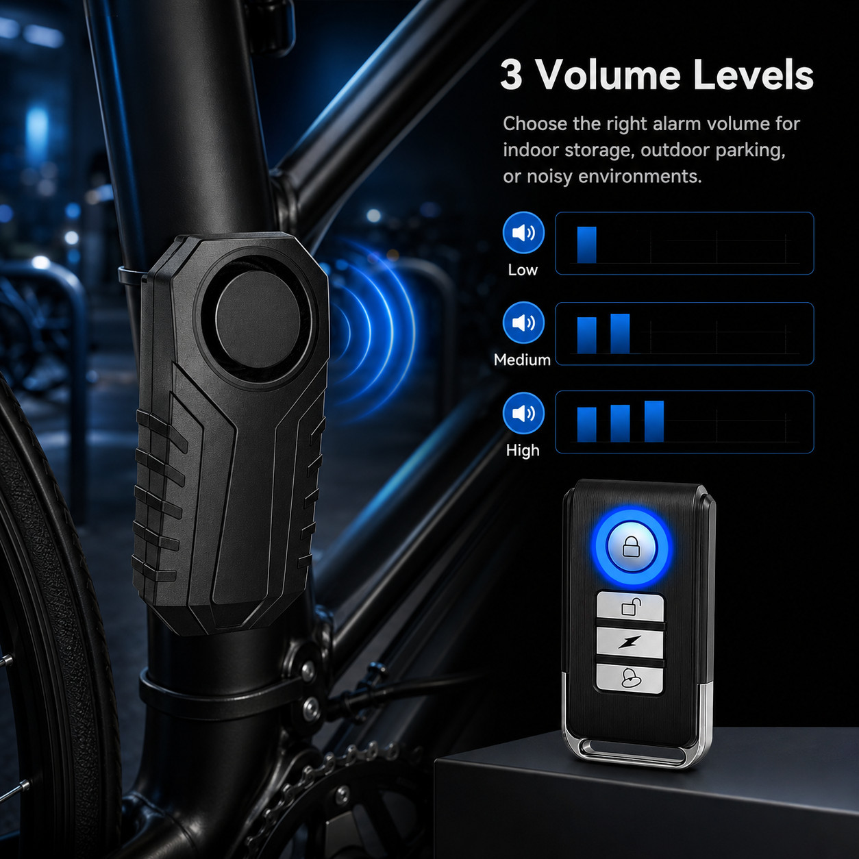 Wireless Bike Alarm with Remote 113dB Anti-Theft Vibration Motorcycle Waterproof
