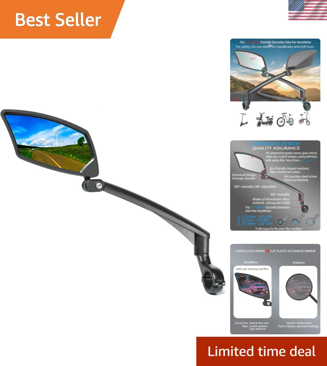 Handlebar Bike Mirror, Scratch Resistant Glass Lens, Ajustable and Rotatable …