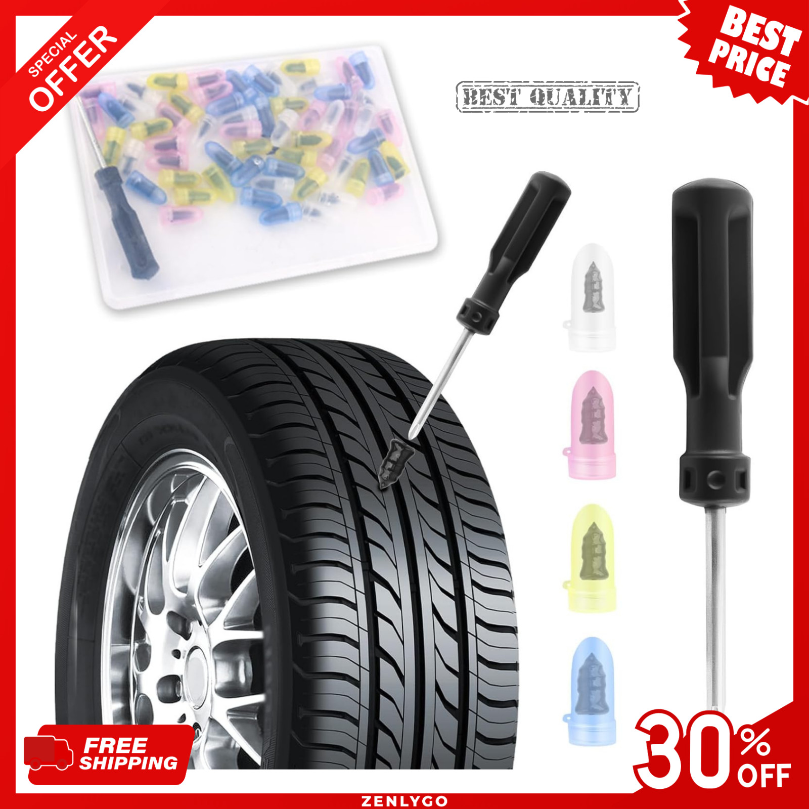 100Pcs Tire Repair Rubber Nails Tyre Puncture Repair Screws Kit with Screwdriver