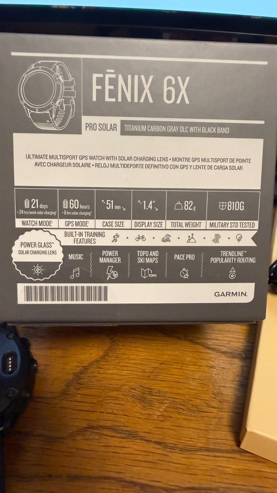 Garmin fenix 6X Pro Solar Titanium Carbon Gray 51mm GPS Watch 010-02157-20