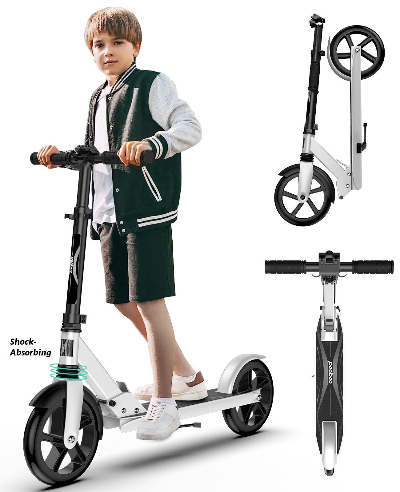 Foldable Kick Scooter Adjustable for Teens Adult Big Wheels No Assembly Unisex