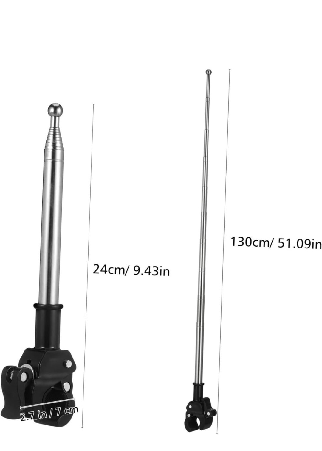 2Pcs Adjustable Stainless Steel Motorcycle Flagpole, 51in Retractable Flag