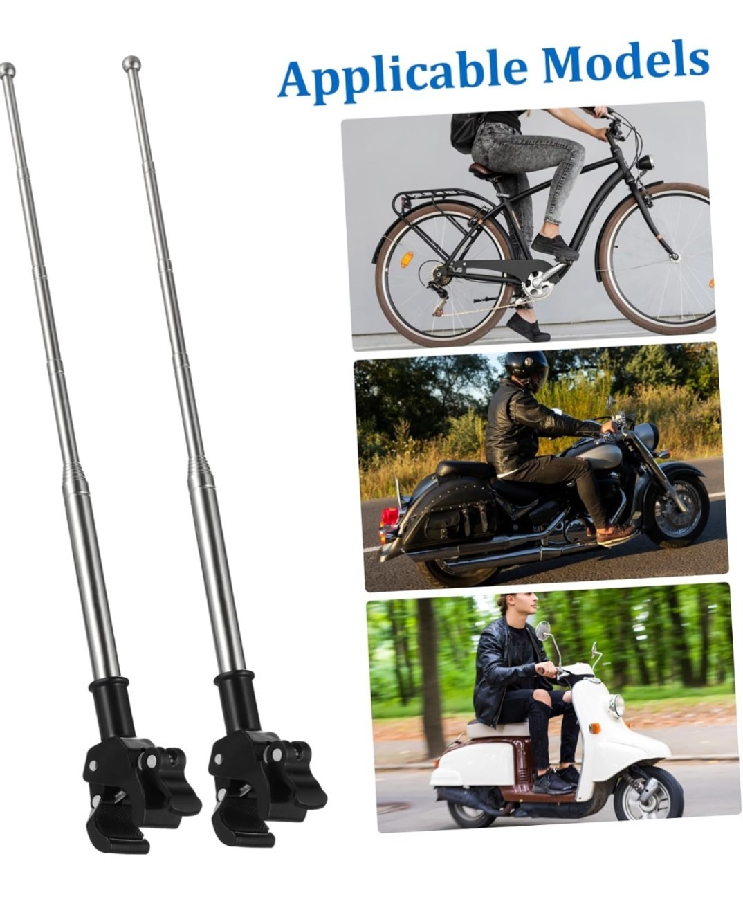 2Pcs Adjustable Stainless Steel Motorcycle Flagpole, 51in Retractable Flag