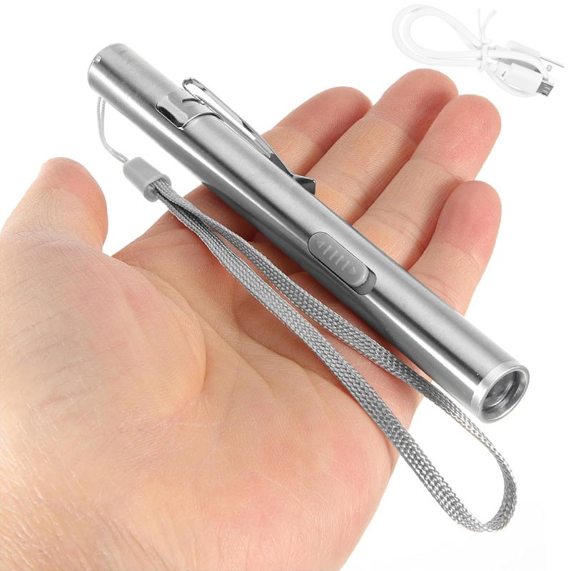 LED USB RECHARGEABLE MINI FLASHLIGHT Stainless Steel Pen Light 1000 Lumens