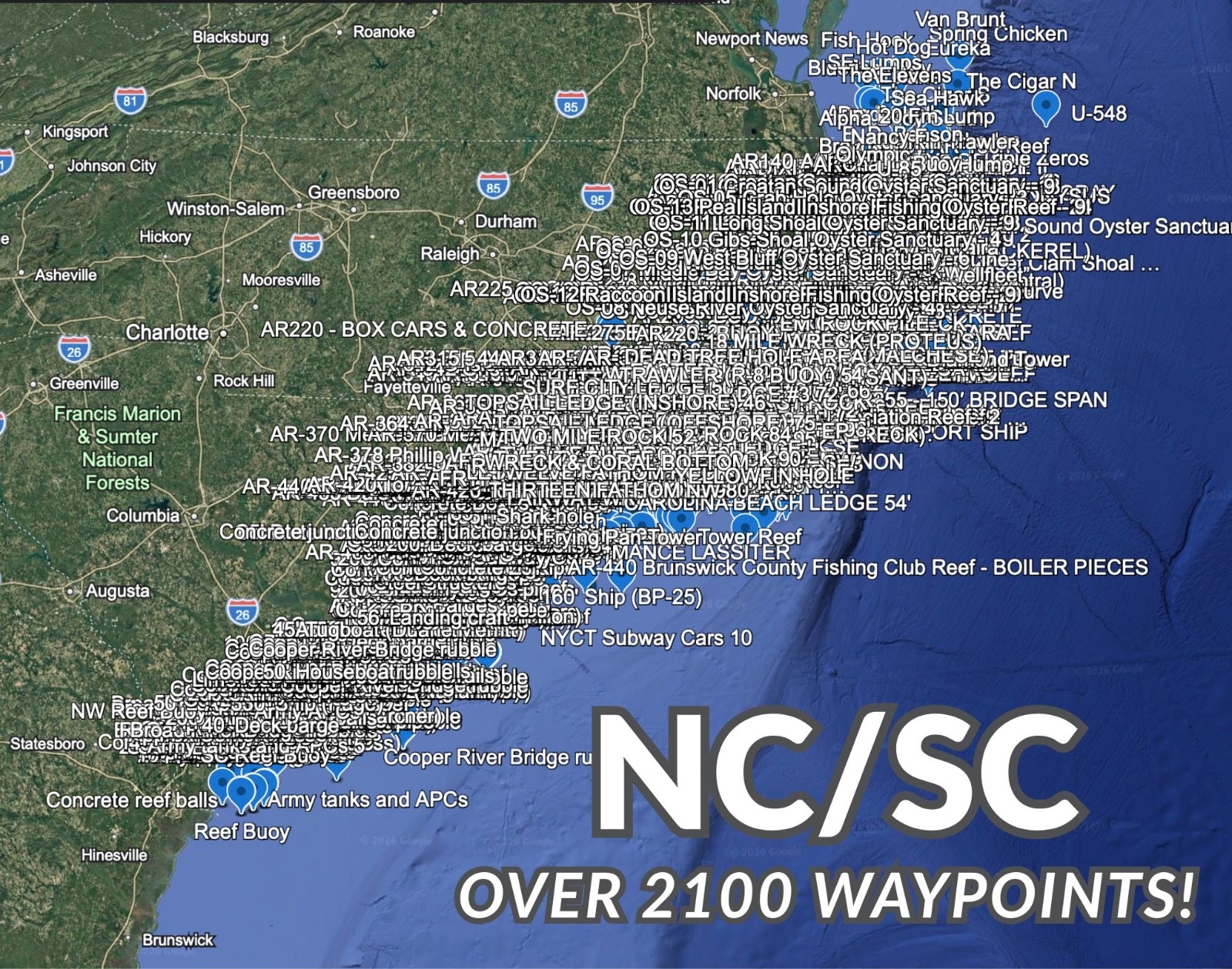 Fishing Waypoints Micro SD Card (NC, SC, FL, GA, TX) | GPX for Garmin Simrad