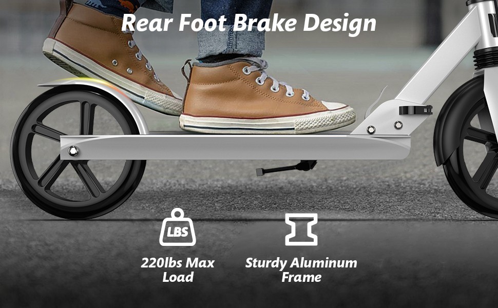 Foldable Kick Scooter Adjustable for Teens Adult Big Wheels No Assembly Unisex