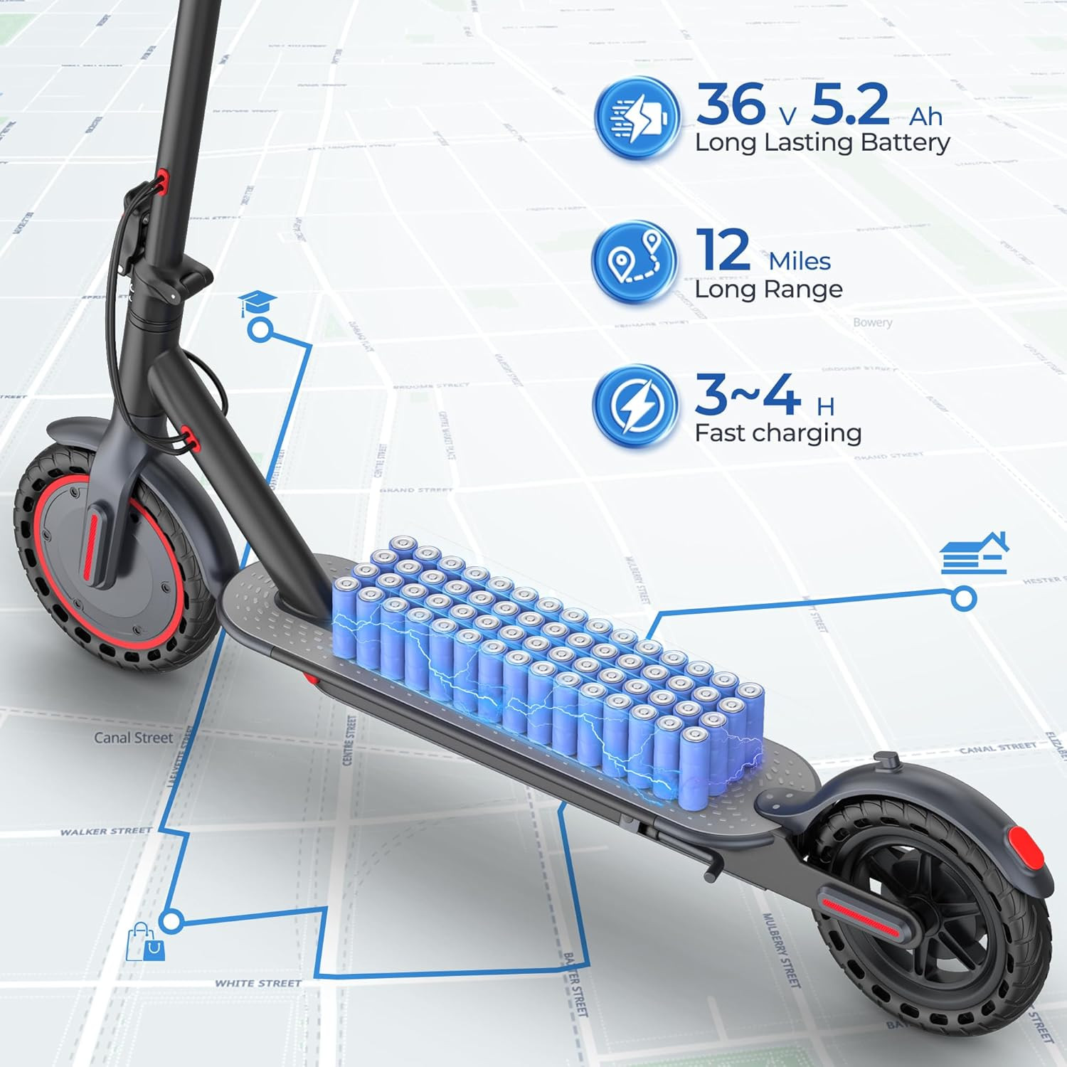 Electric Scooter, 8.5″ /10“Tire, 16/19/22Mph Top Speed, 12/22/28 Miles Long Rang