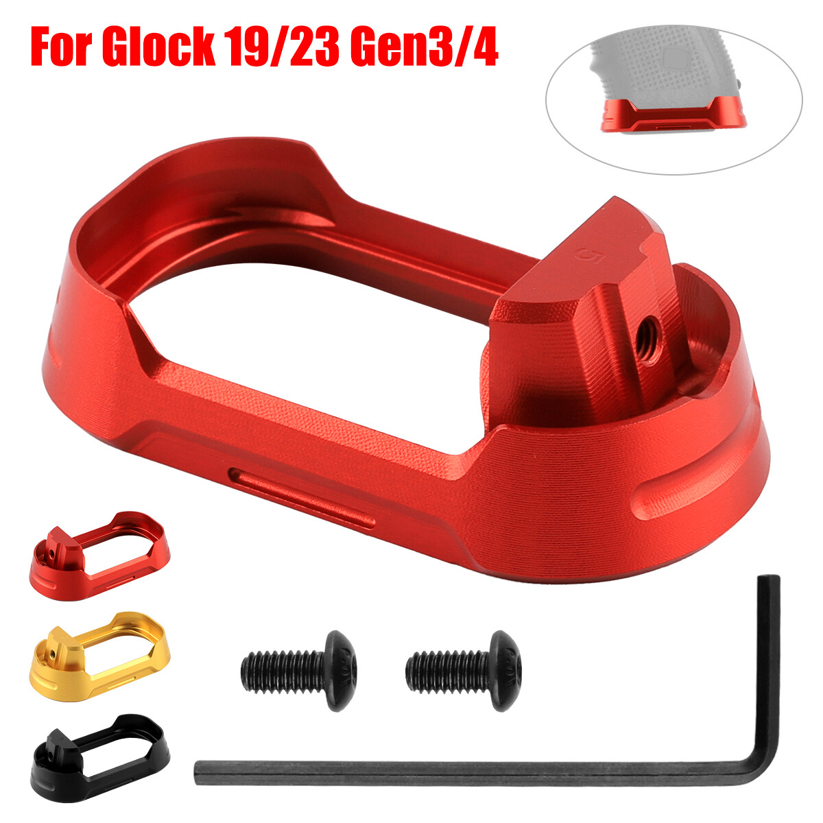 NEW Anodized Aluminum Magwell Fits Gen 3-4 Glock 19 23 US STOCK