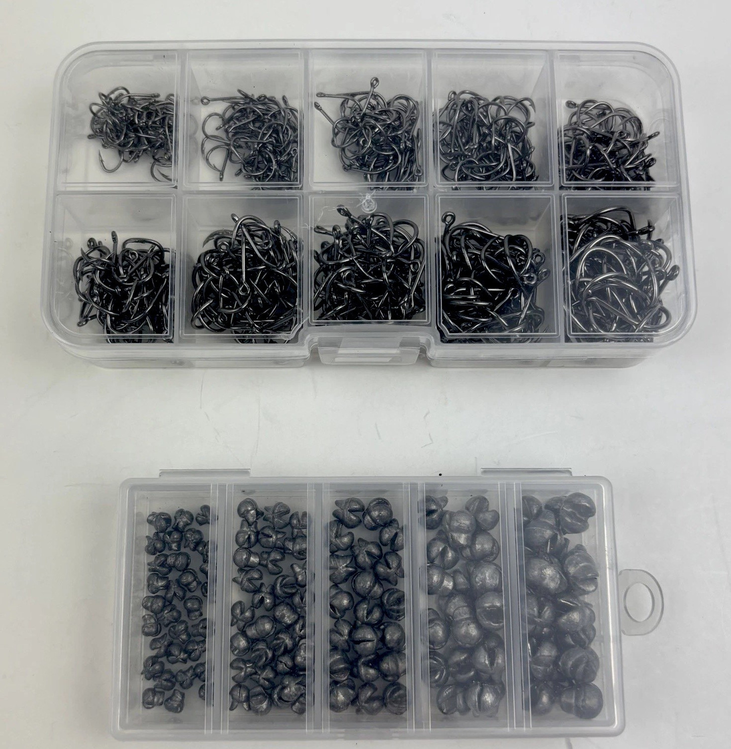 500 Assorted Fishing Hooks + 120 Split Shot Sinker Weights Tackle Bundle