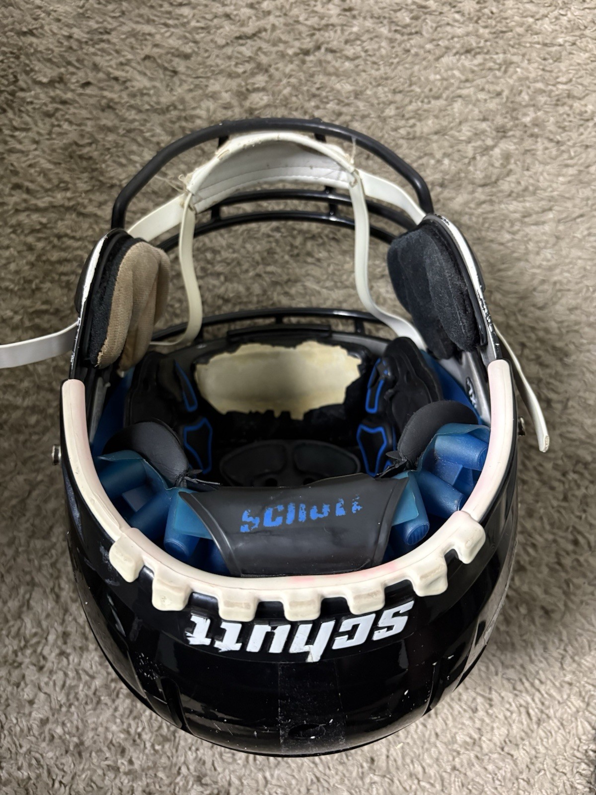 F7 Schutt Full Face Football Helmet Large Black/White w/ Facemask Chin Strap