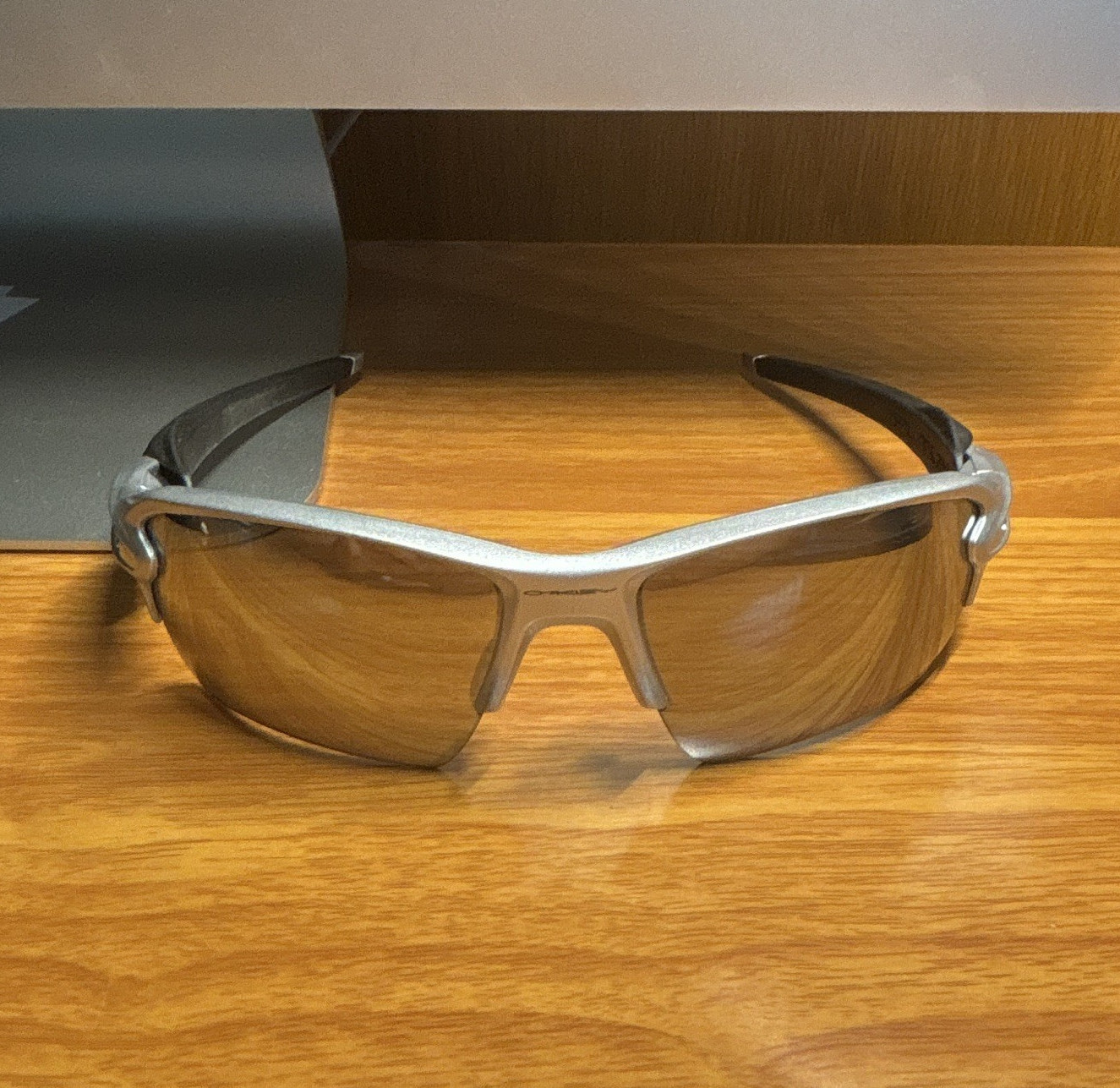 Oakley Flak Jacket Wraparound Cycling Sunglasses Silver Frame Brown Tinted UV400