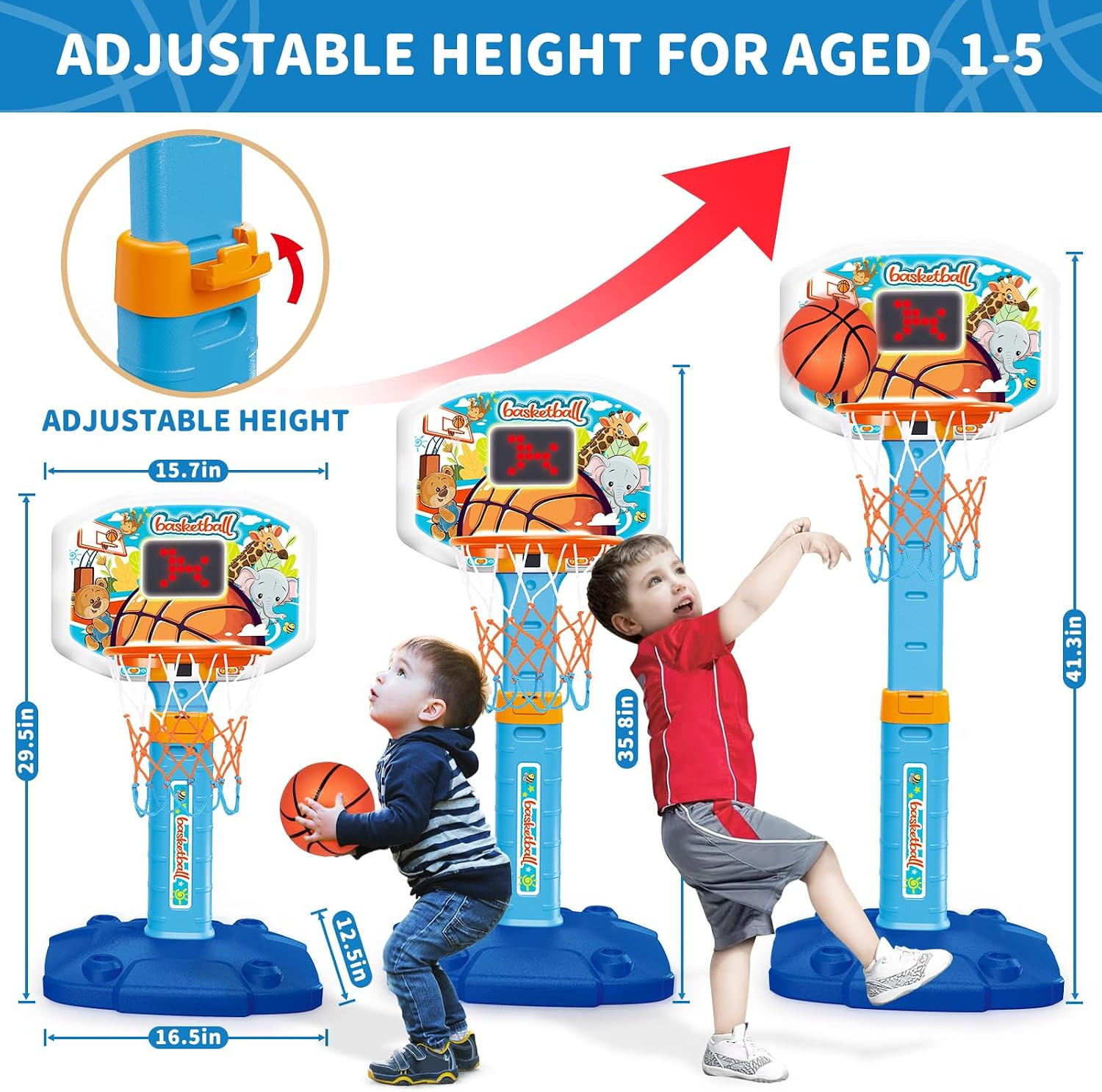 Toddler Basketball Hoop for Age 1 2 3, Indoor Outdoor Kids Basketball Goal | Adj