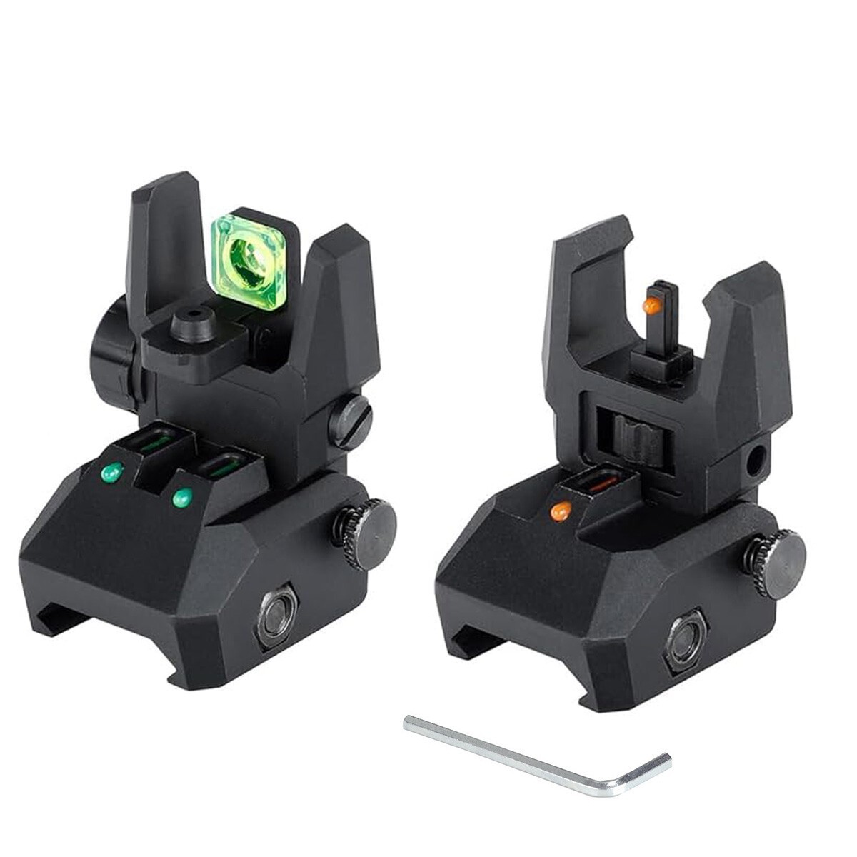 Foldable Iron Sights Flip-up Front and Rear Sight Fiber Optics Dual Aiming Mode