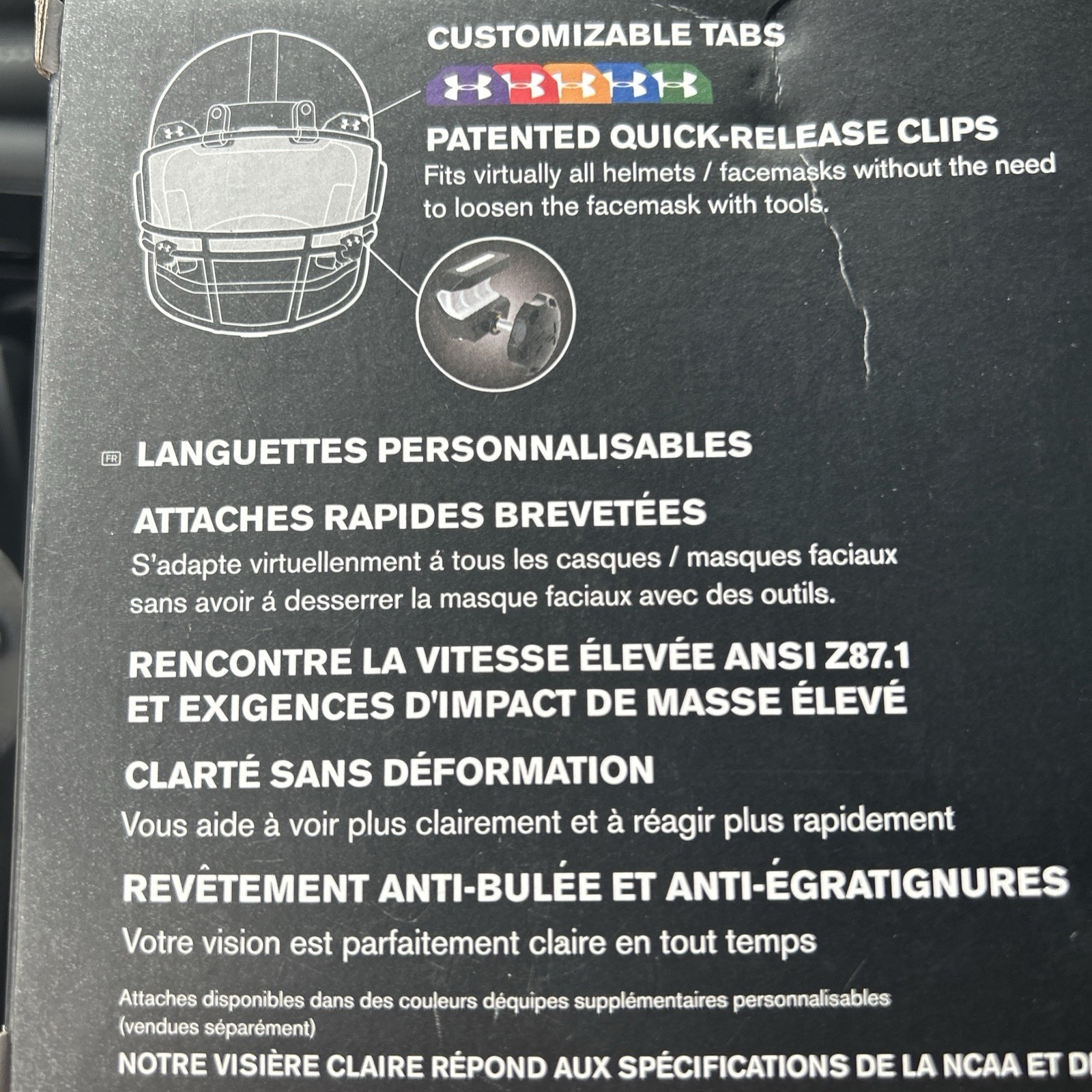 Under Armour Football Visor Clear Anti-Fog Scratch Resistant Clips Brand New!