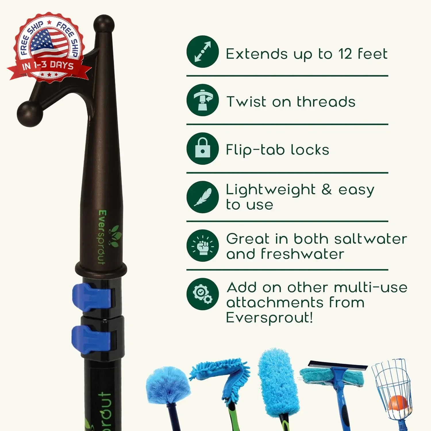 EVERSPROUT Telescoping Boat Hook | Floats, Scratch-Resistant, Sturdy Design | Du