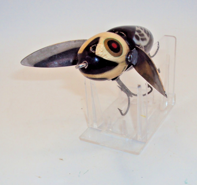 Vintage Heddon 2100 Crazy Crawler fishing lure black with white head