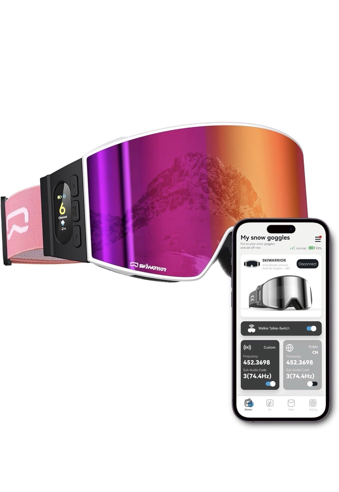 Multifunctional Smart Wireless Ski Goggles w Walkie-Talkie Anti-Fog – Pink G22