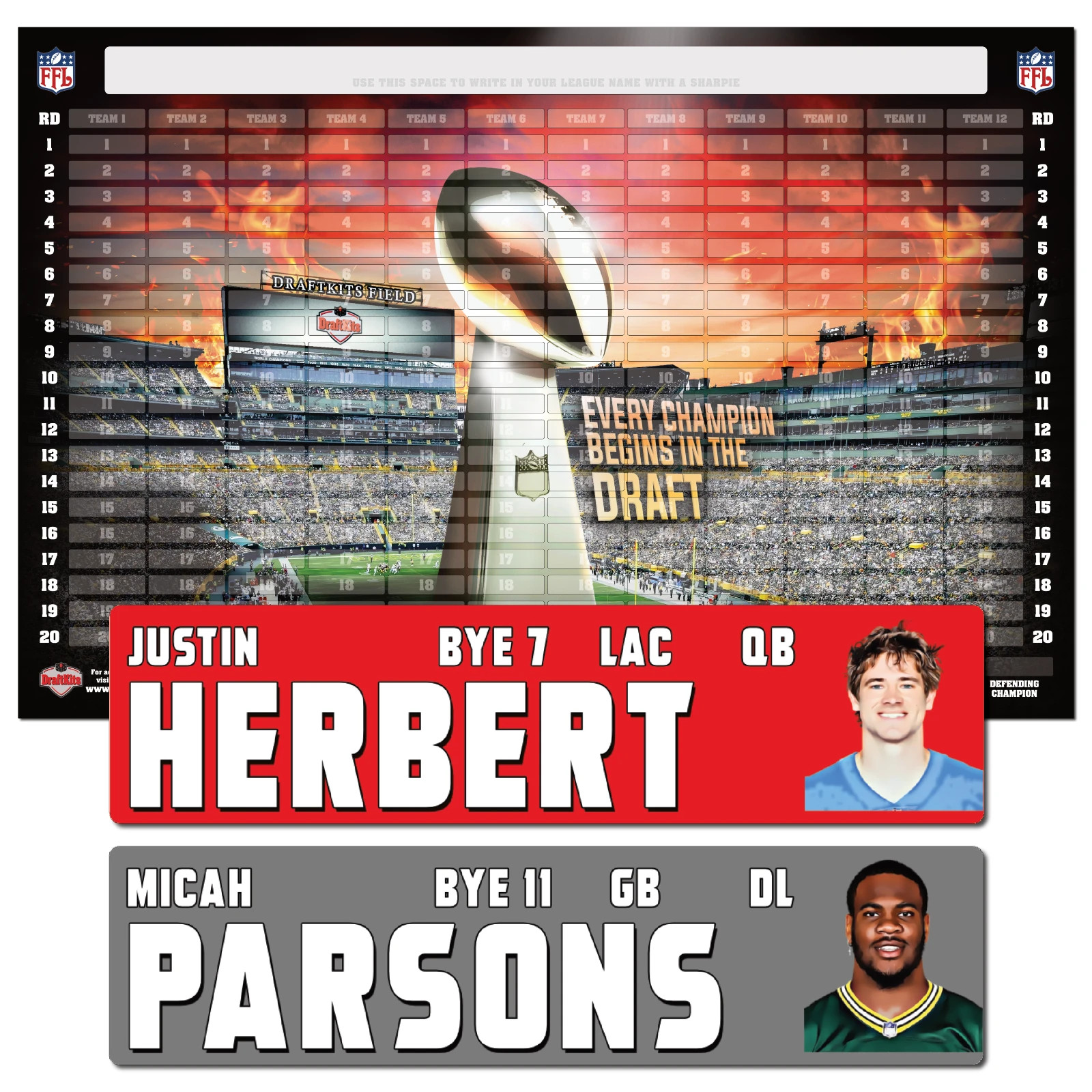 Fantasy Football IDP Draft Board Kit – NEW for 2026 – LARGE Stickers & Board
