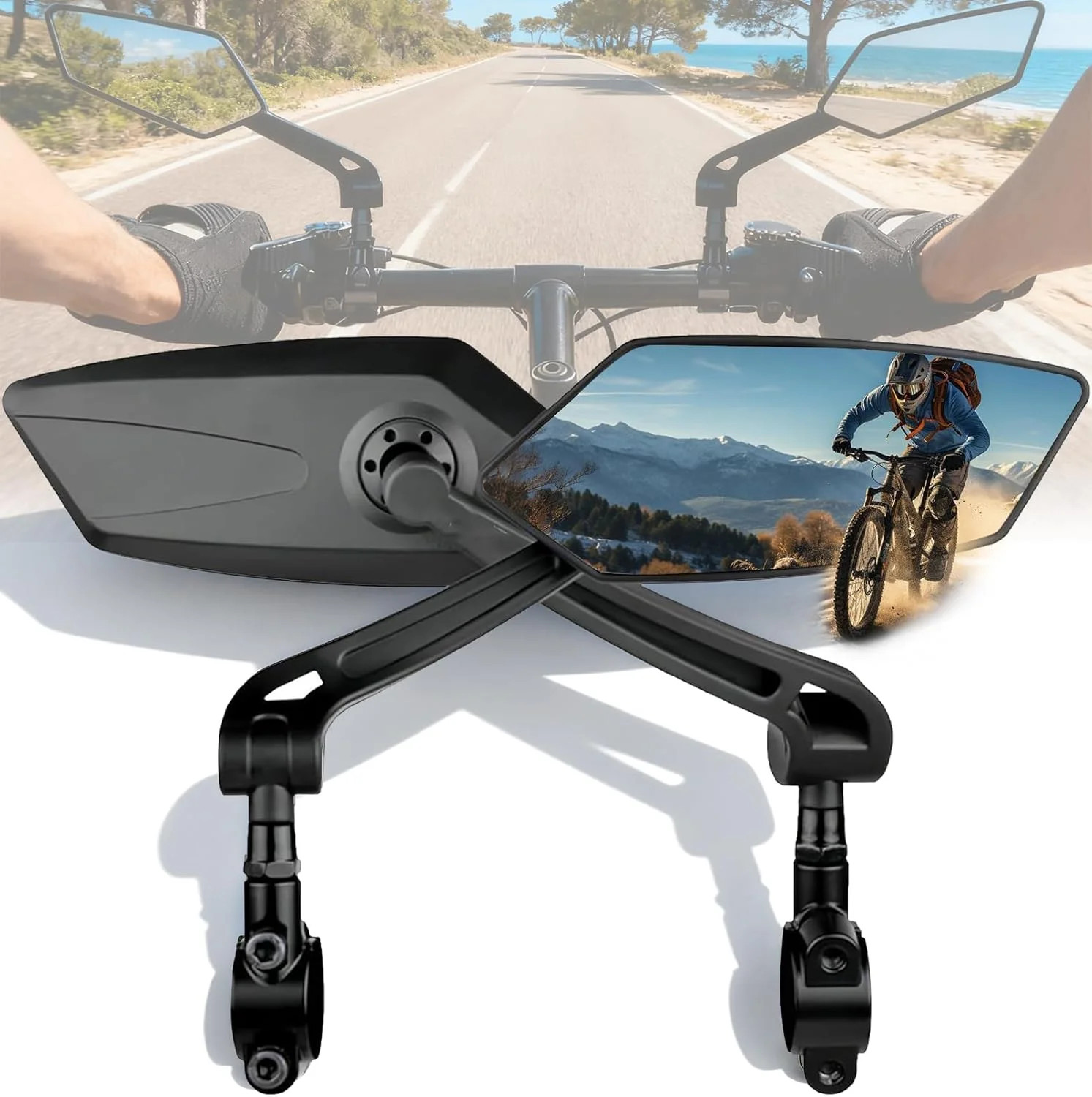 Bike Mirror, Handlebar Bicycle Mirrors, Scratch Resistant HD Glass Lens, 360° Ro