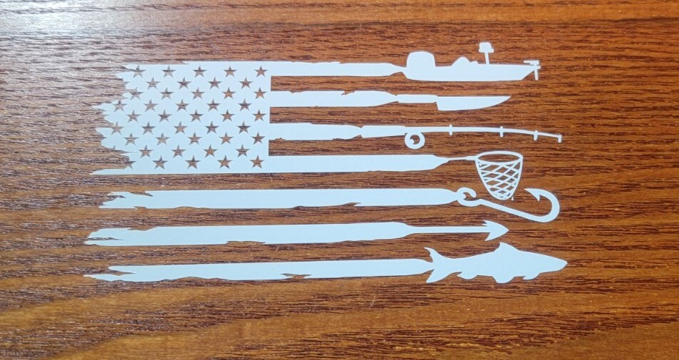 American Flag Fish Sticker USA Fishing Decal Car Vehicle Window Graphic Bumper 2
