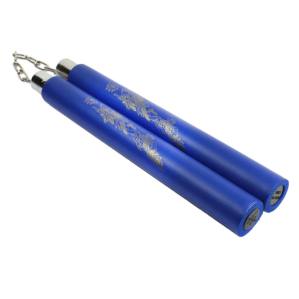 Foam Nunchucks Nunchakus Dragon Pattern for Martial Art Karate Training – Blue