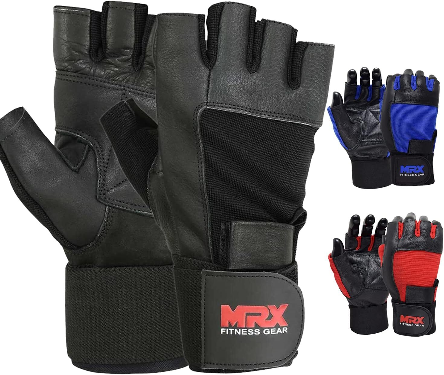 Weight Lifting Gym Gloves Fitness Training Workout Leather Exercise Black MRX
