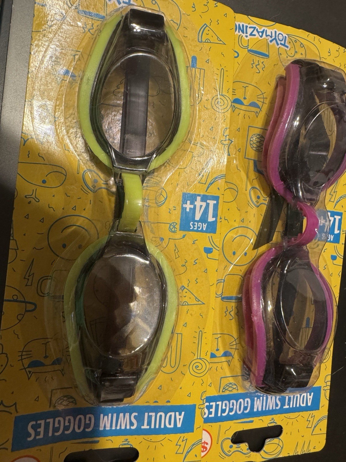 2 Pack Unisex-Adult Swim Goggles, purple and green, new in factory packaging