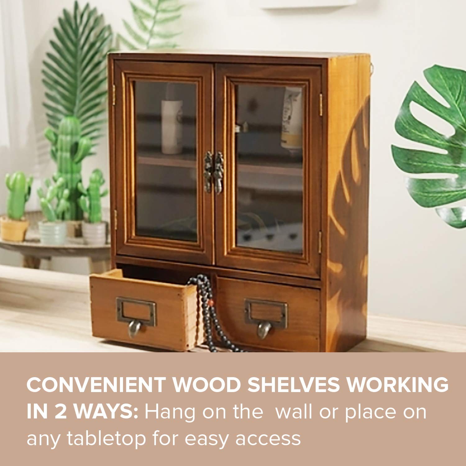 Wood Storage Cabinet with Clear Display Door – 12″x14″x5″ Wall Shelf – Candle…