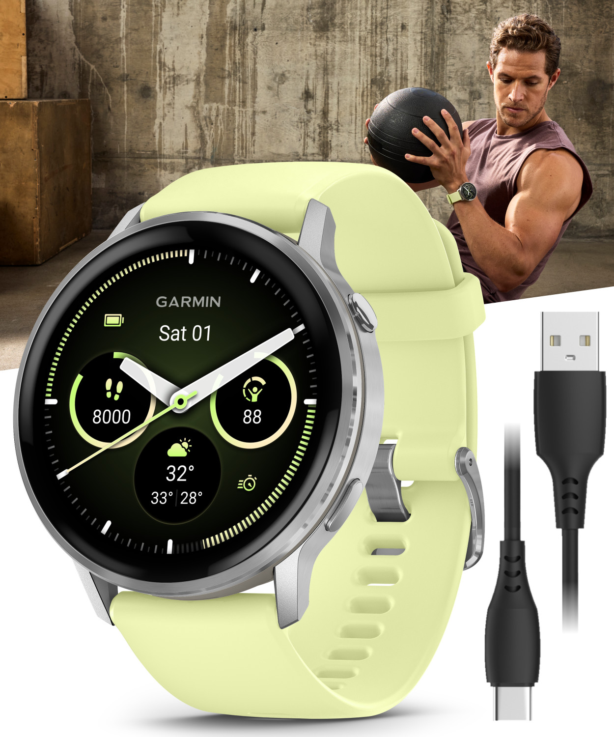 Garmin Venu 4 AMOLED 45mm Advanced Fitness GPS Smartwatch Silver & Citron