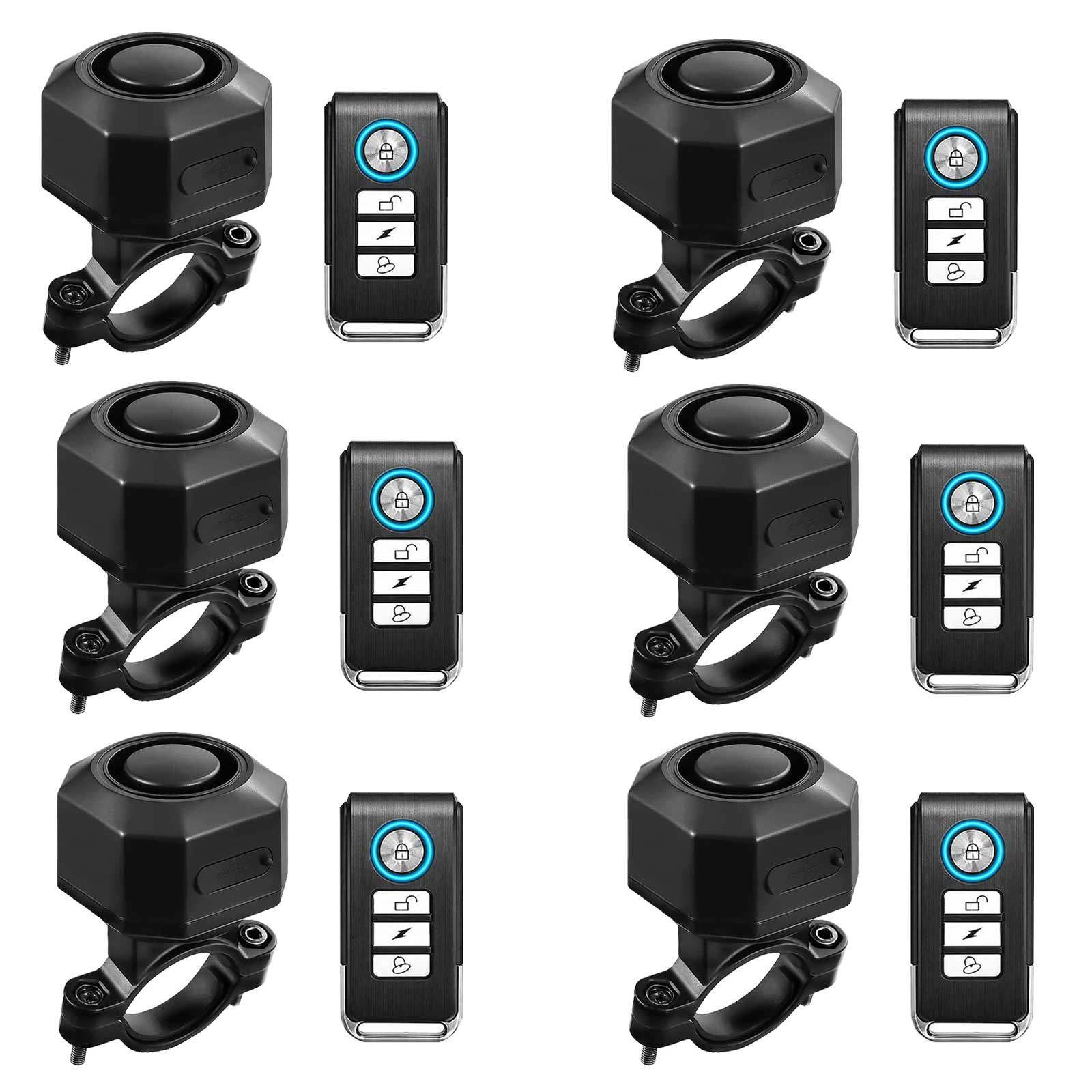 Wireless Bike Alarm Remote Rechargeable Anti-Theft Vibration IP54 Waterproof 6PK