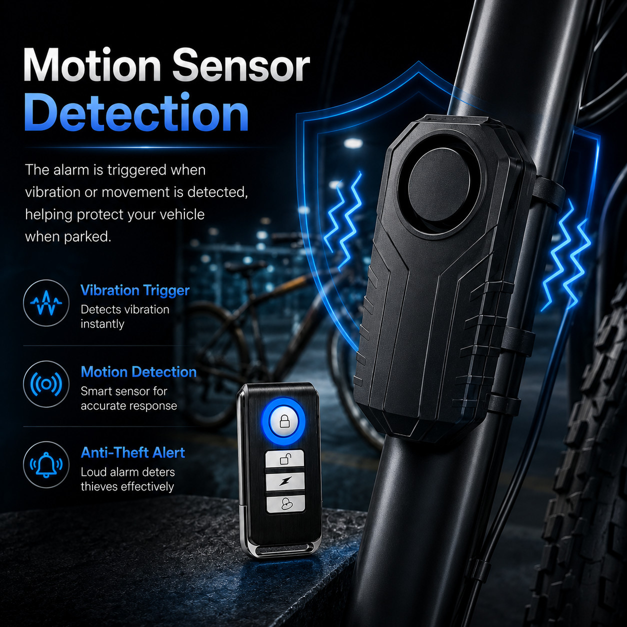 Wireless Bike Alarm with Remote 113dB Anti-Theft Vibration Motorcycle Waterproof