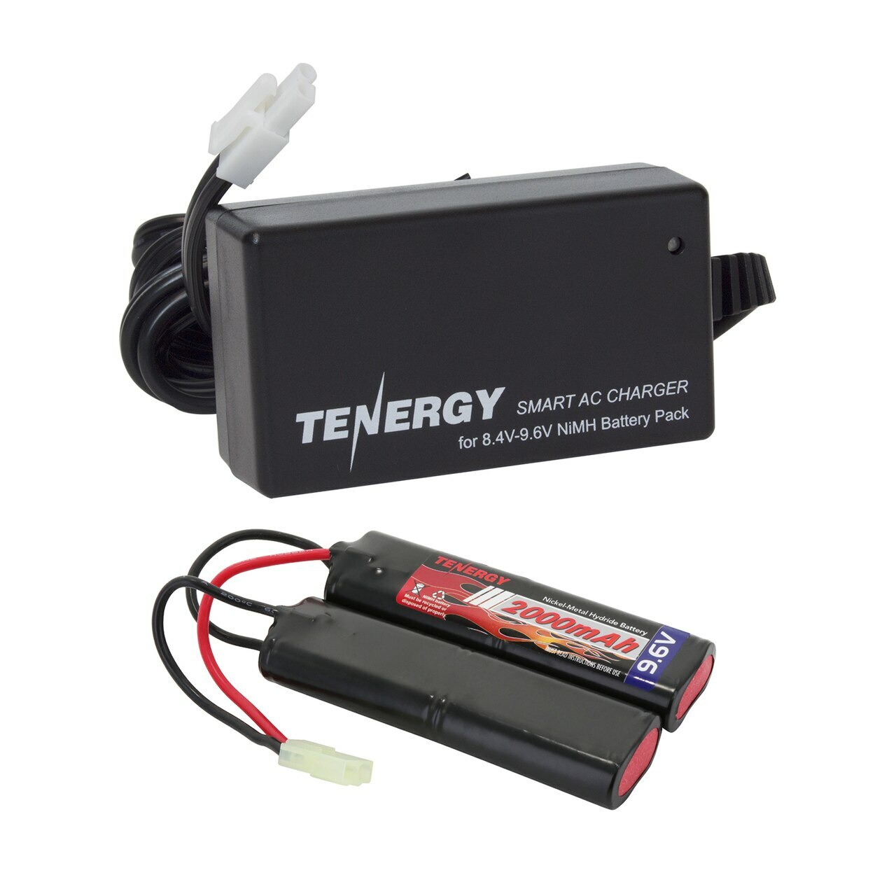 Tenergy 9.6V 2000mAh NiMH Airsoft Battery Pack + 8.4V 9.6V Smart Charger Option