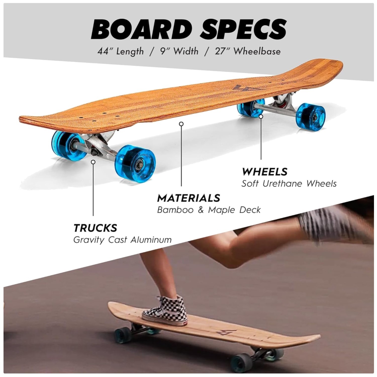 44″ Kicktail Cruiser Longboard Skateboard/`