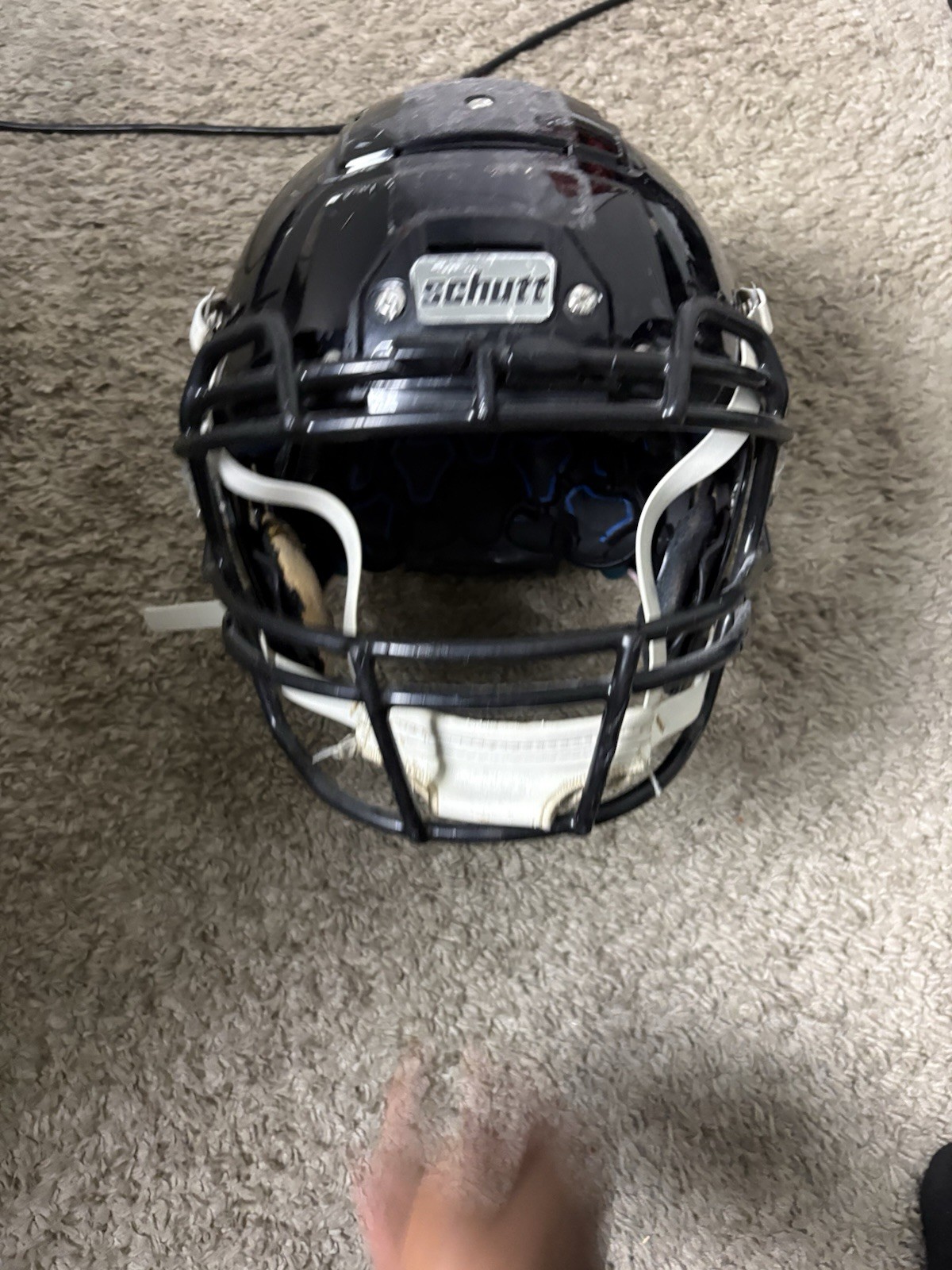 F7 Schutt Full Face Football Helmet Large Black/White w/ Facemask Chin Strap