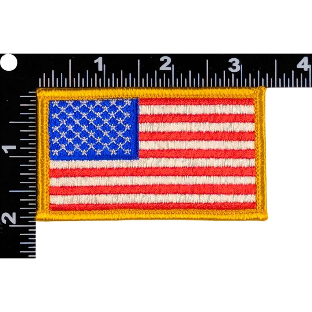 American Flag Patch – Full Color Tactical Patch Hook Fastener Gold Border 3.25×2