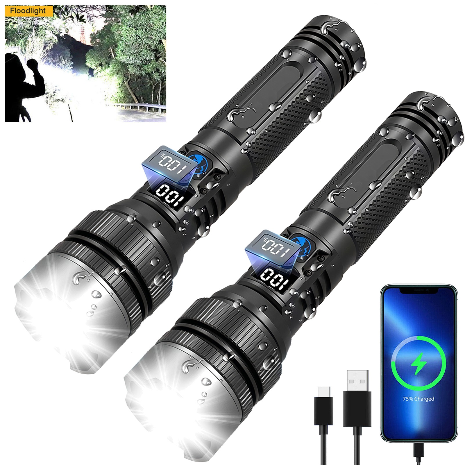 2Pack 99000000LM Super Bright LED Tactical Flashlight Rechargeable Flashlights