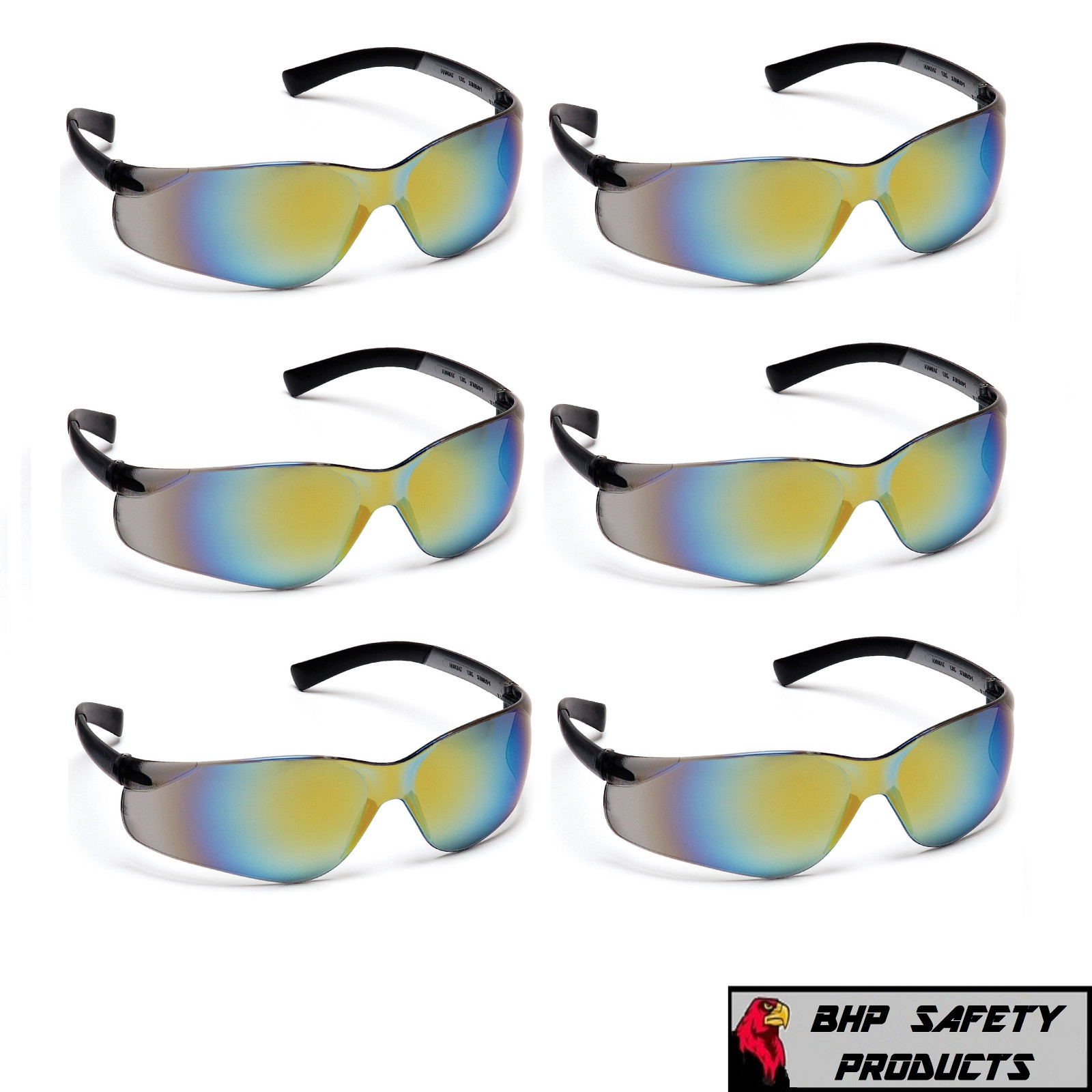 PYRAMEX ZTEK SAFETY GLASSES GOLD MIRROR LENS SUNGLASSES Z87+ S2590S (6 PAIR)
