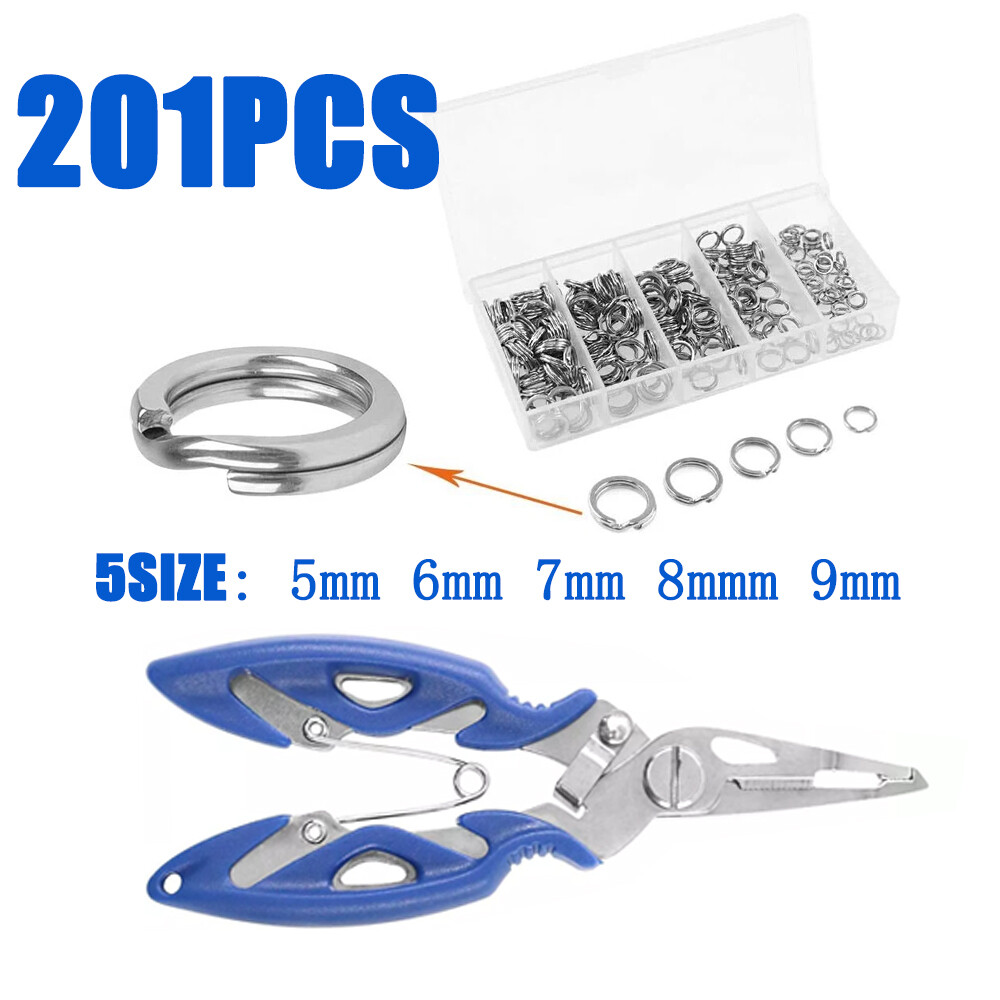 201Pcs Stainless Steel Fishing Lures Split Rings 5 Size For Fish Snap Connector