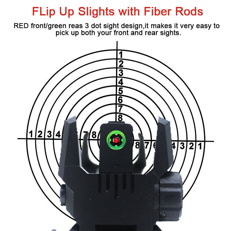 Foldable Iron Sights Flip-up Front and Rear Sight Fiber Optics Dual Aiming Mode