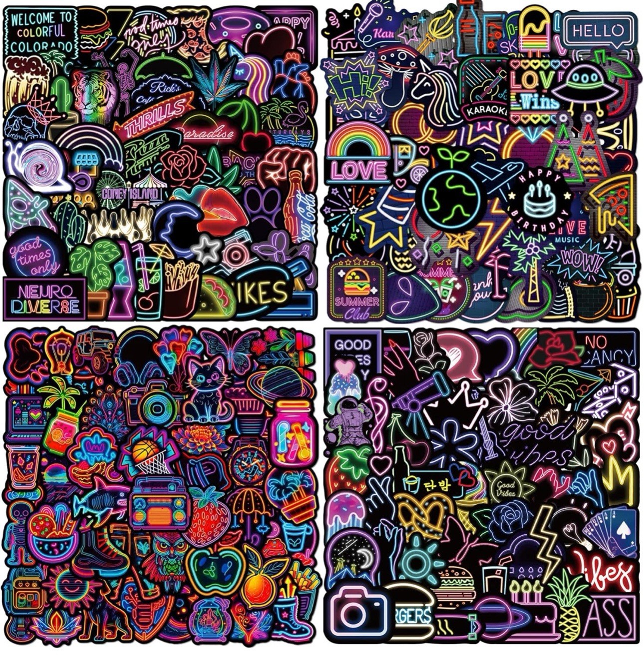 30Pcs Random Cool Neon Waterproof Vinyl Stickers For Water Bottle Laptop