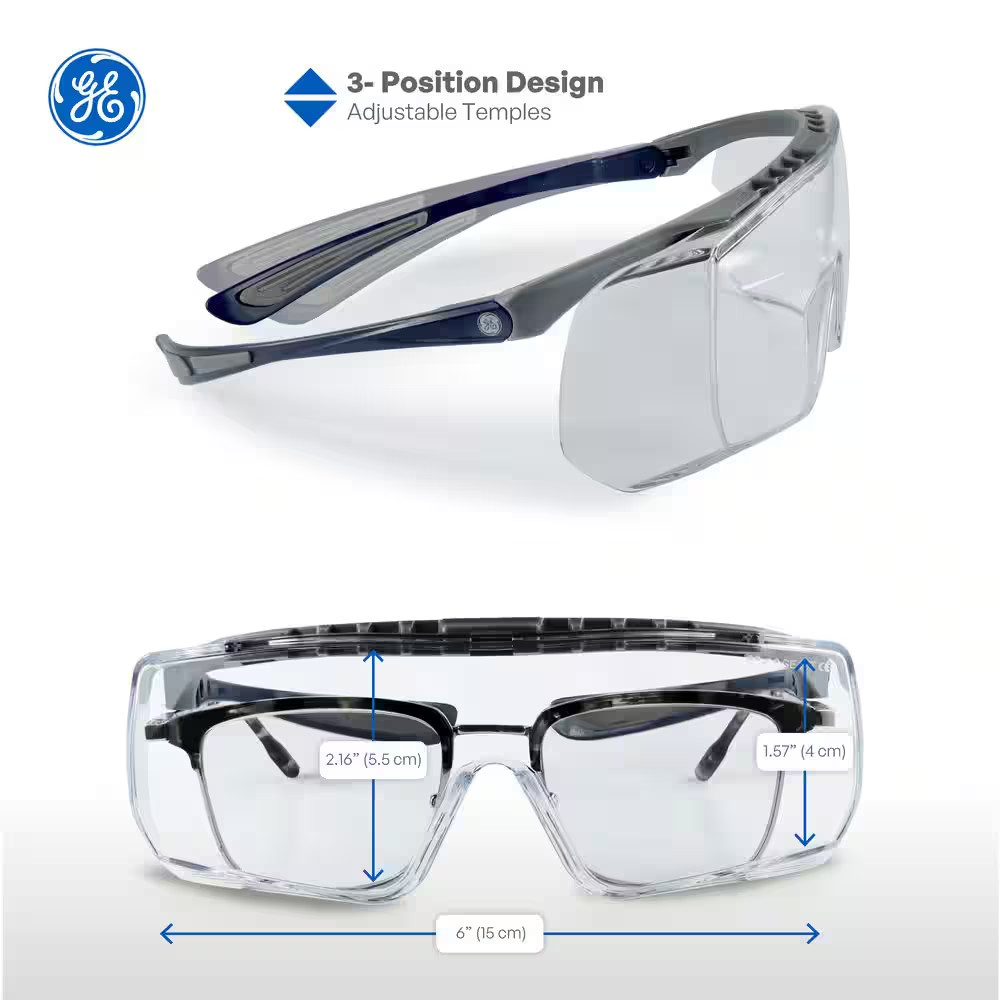 12 Series Gray/Indigo Frame Safety Glasses W/ Clear Lens-Ansi Certified GE112C