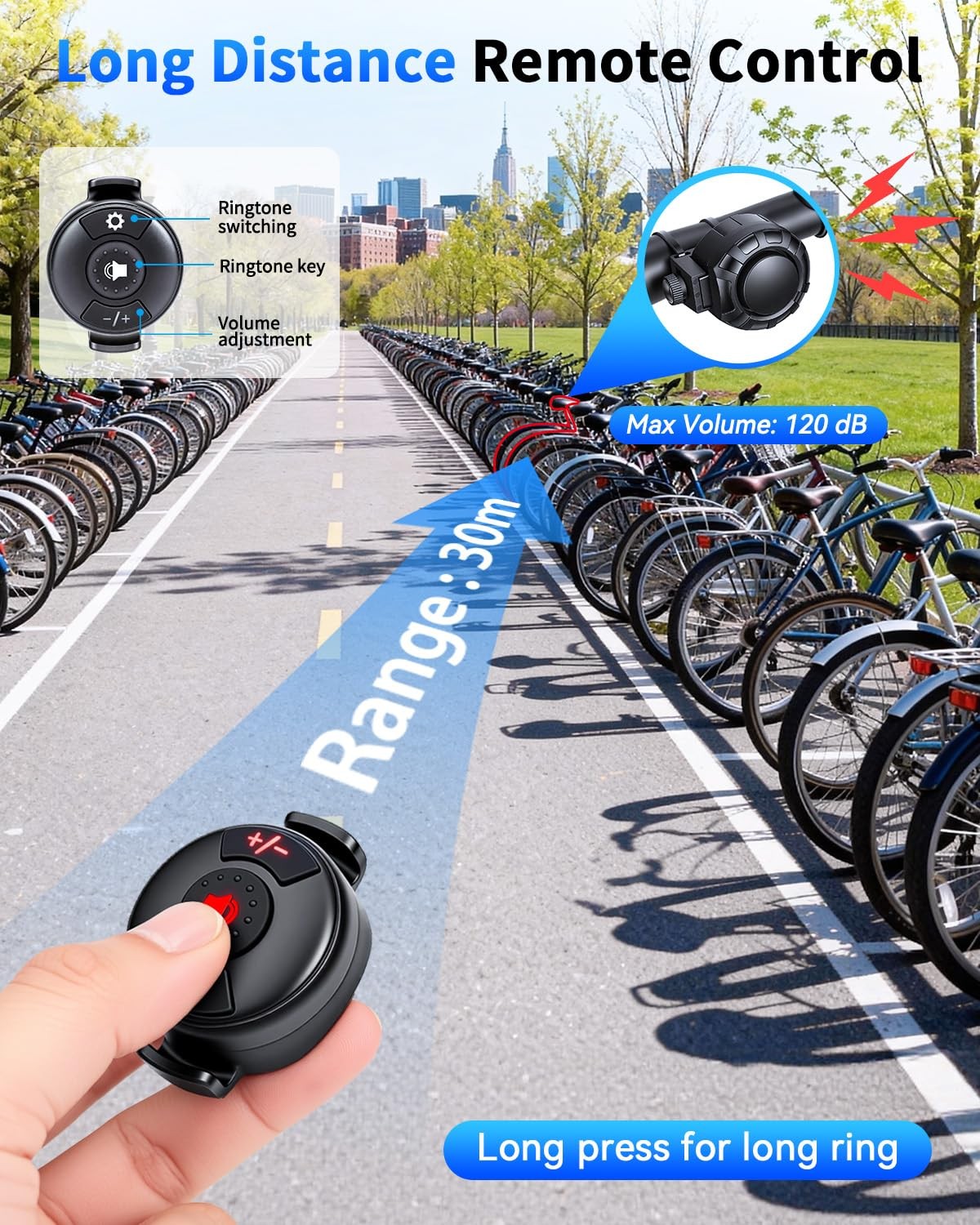 POWVINE Bike Horn – Wireless Remote Control, 120dB Loud Electric Bicycle Horn..