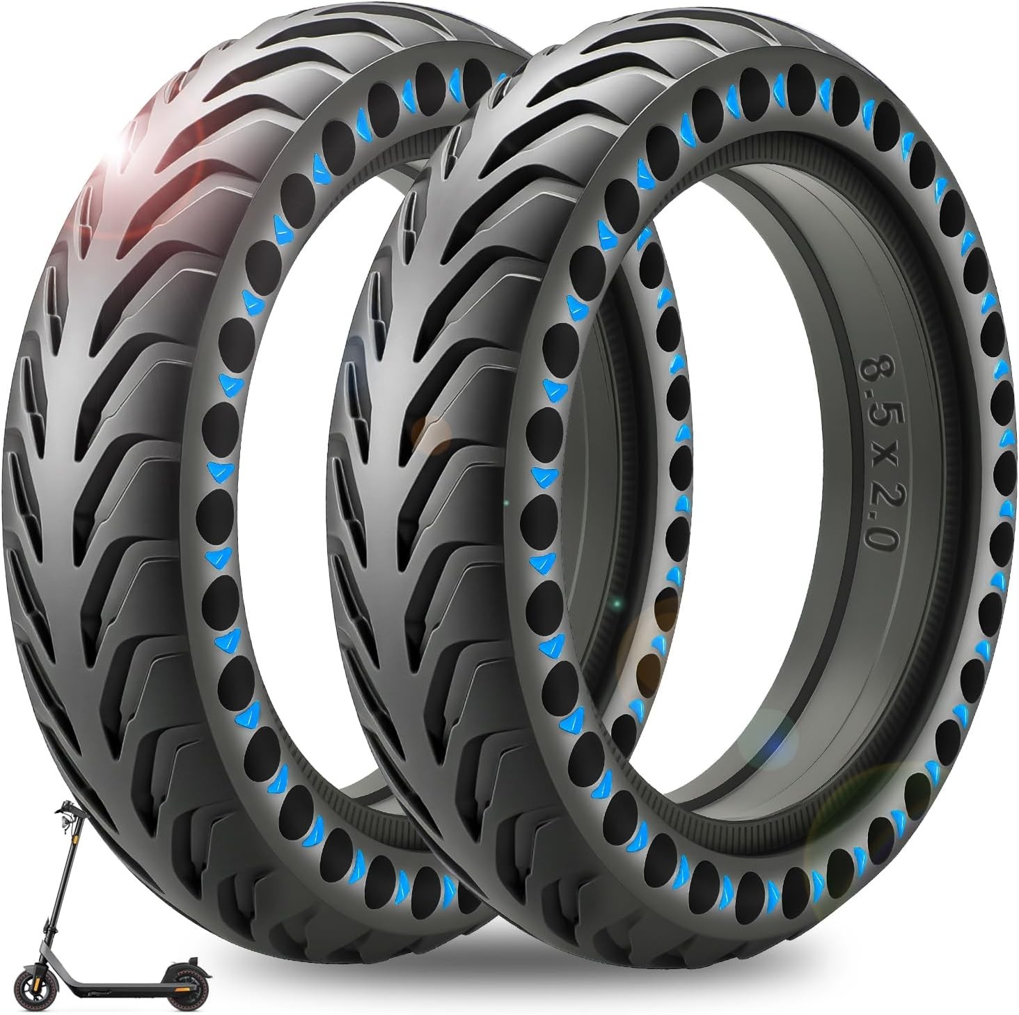 2PCS Upgrade 50/75-6.1 Scooter Off-Road Solid Tires, 8.5X2 Inches Tires Tubeless