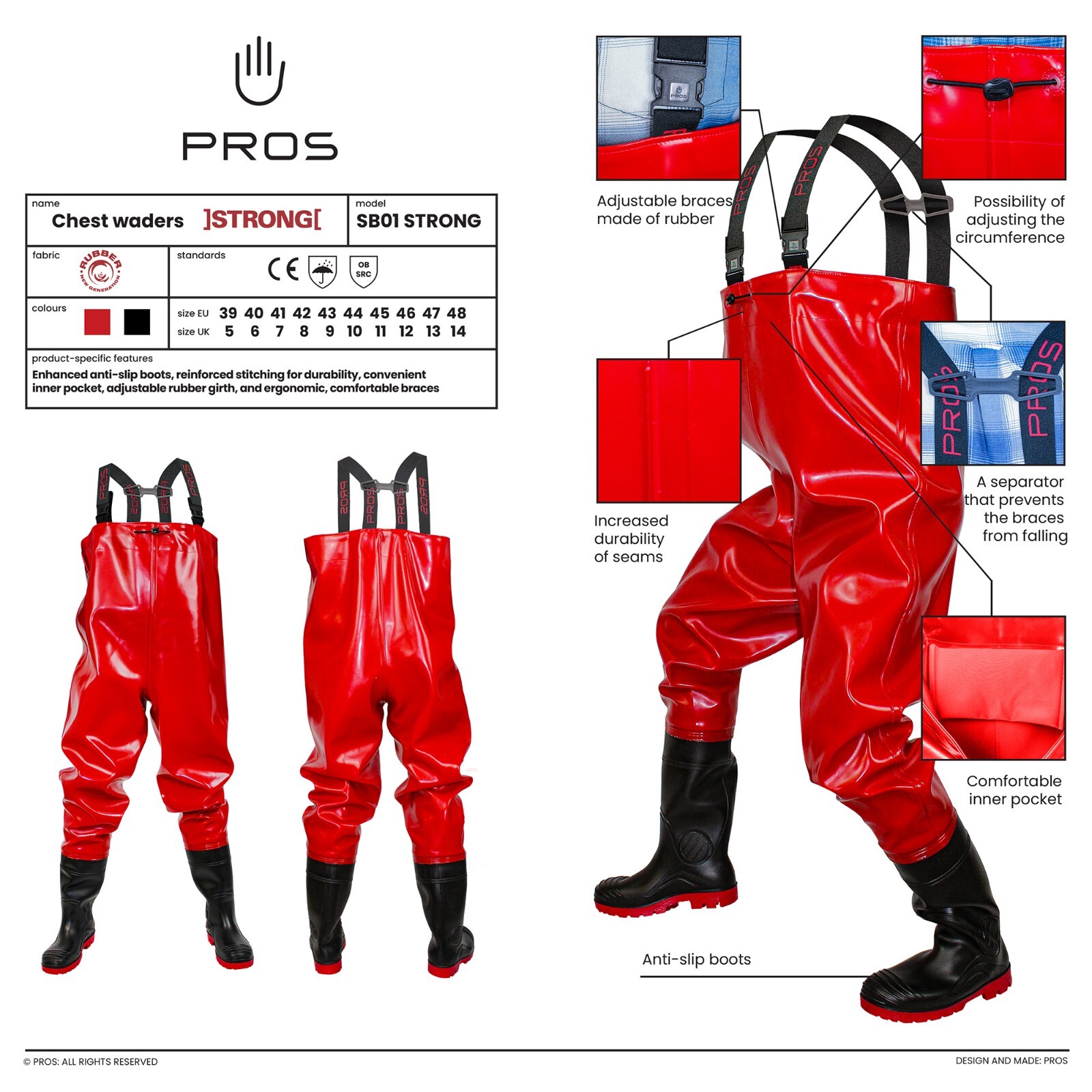 PROS STRONG Saltwater Resistant Waterproof Fishing Industrial Chest Waders